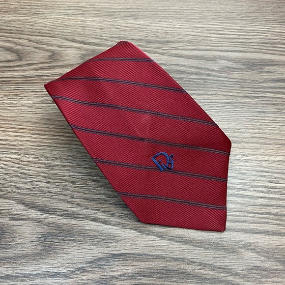 Christian Dior Red w/ Blue Stripe Tie - Picture 1 of 5